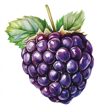 watercolor blackberry fruit with green leaves clip art preview