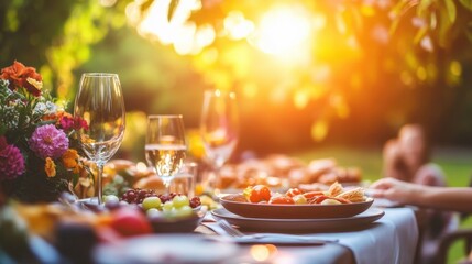 Sunset Dinner Party with Family and Friends in a Garden Setting