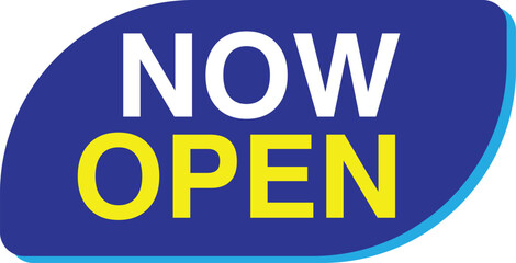 Now open invitation announcement red  blue yellow banner stamp sticker tag badge sign retail shopping