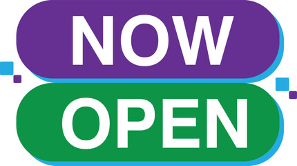 Now open invitation announcement red  blue yellow banner stamp sticker tag badge sign retail shopping