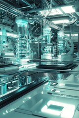 Obraz premium Futuristic nanotechnology medical lab depicted in detailed 3D rendering.