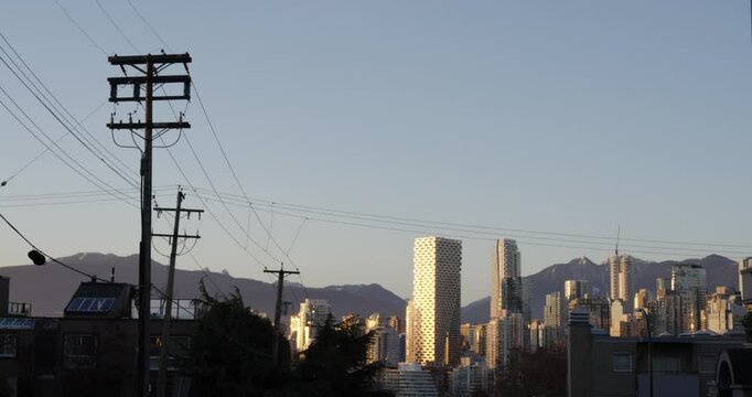 city skyline at sunset time