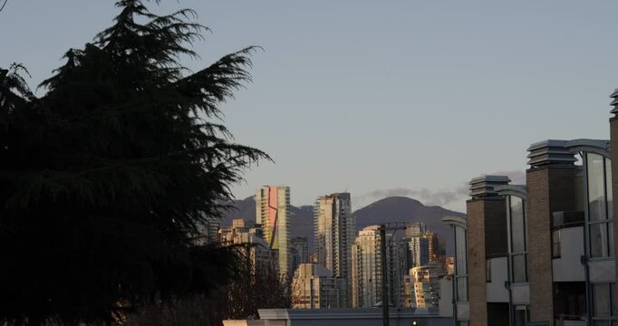 city skyline at sunset time