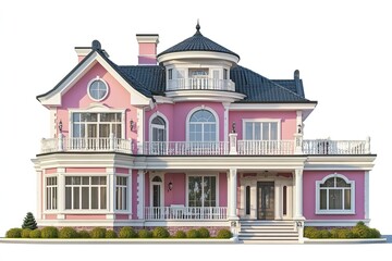 Fototapeta premium luxury classic light magenta chalet house with classic garden lamp isolated on white background 