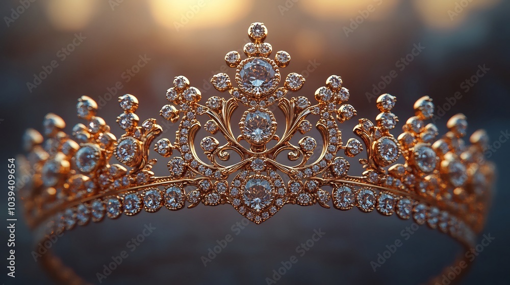 Poster delicate diamond tiara with a modern design isolated on a minimalistic background emphasizing its ex