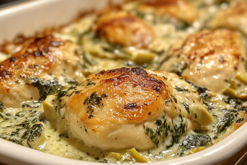 Baked chicken florentine in creamy sauce