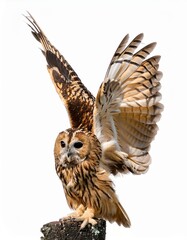 Naklejka premium モリフクロウ（Tawny owl on white background） 