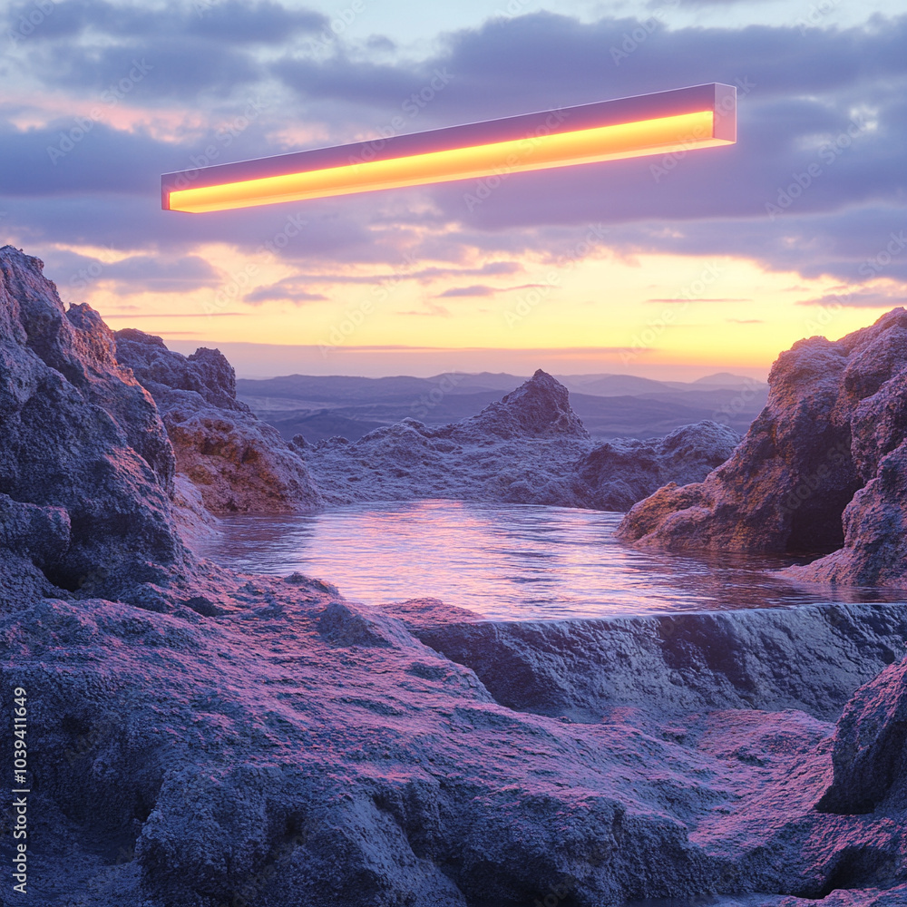 Poster a floating search bar over a digital landscape exploring the intersection of technology and nature i
