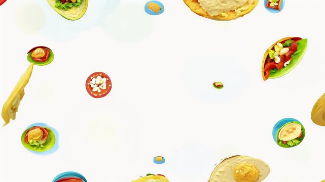 taco motion pattern white background creating playful engaging design suitable fastfood ed wallpaper banners cards all presented vibrant 4K quality fast food junk animation olated
