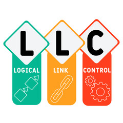 LLC - logical link control acronym. business concept background. vector illustration concept with keywords and icons. lettering illustration with icons for web banner, flyer, landing pag