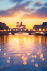 Naklejka premium Blurry Paris sunset with river reflections