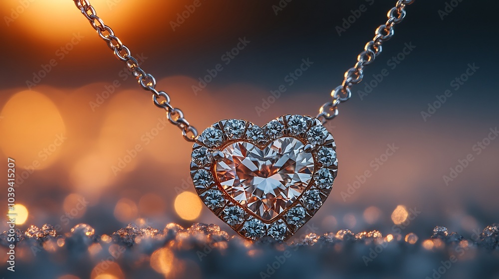 Poster diamondencrusted pendant shaped like a heart isolated on a soft minimalistic background sparkling wi