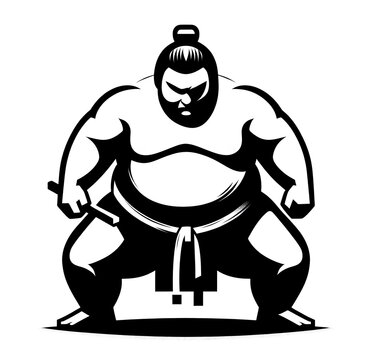 recommend clip art: Black and white isolated vector illustration of sumo wrestler on white background.