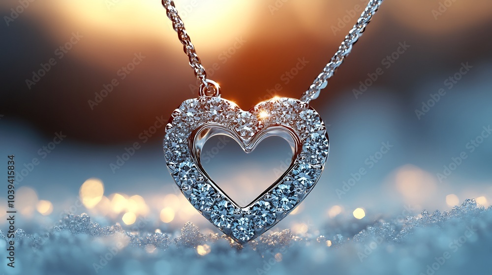 Poster diamondencrusted pendant shaped like a heart isolated on a soft minimalistic background sparkling wi