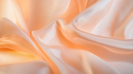 Obraz premium Luxurious Peach Fabric Backdrop with Soft Folds and Warm Light Illumination for Tranquil Atmosphere