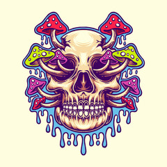 Fototapeta premium Skull and Mushrooms Vector Illustration