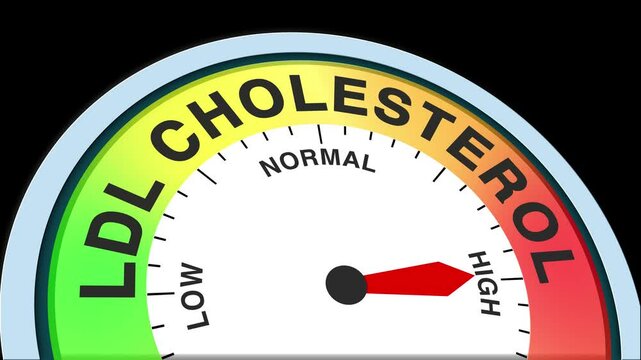 LDL Cholesterol Level Text or Word Low and Medium to High Meter Concept Animation on Black Background and Blue Screen