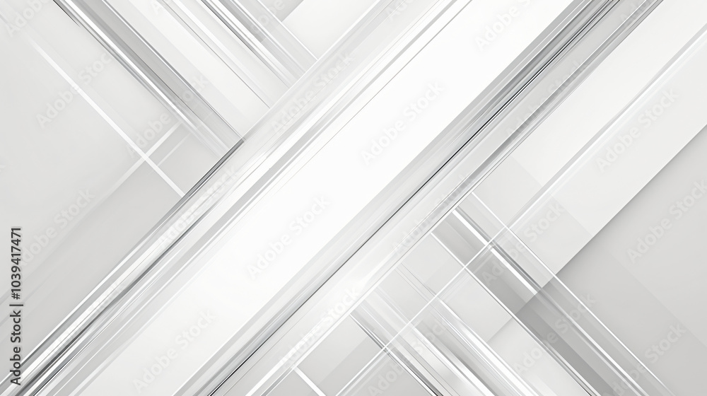 Poster a minimalistic design featuring overlapping transparent shapes in shades of white, creating a clean 