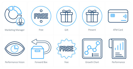 A set of 10 mix icons as marketing manager, free, gift