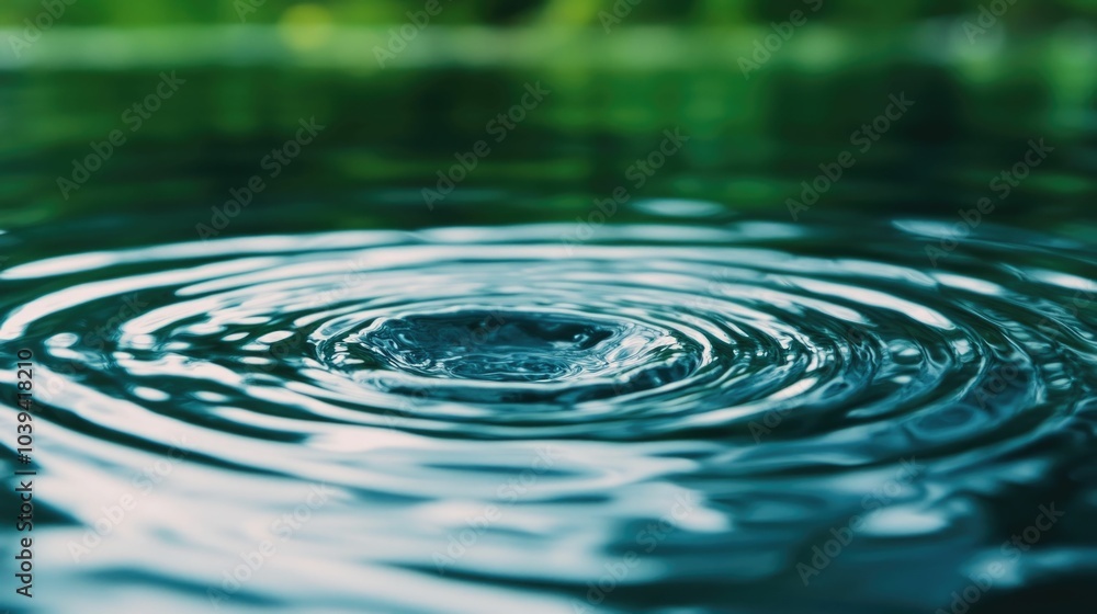 Poster captivating image of water droplets creating delicate ripples across a calm pond symbolizing the sub