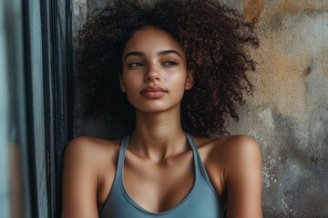 Fototapeta premium Woman relaxing after training session, Generative AI