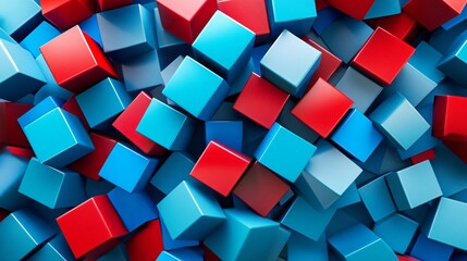 Abstract background of red and blue cubes.