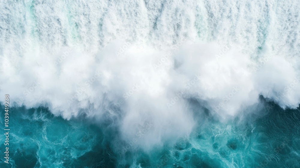 Poster majestic waterfall cascading into a serene pool below creating misty rainbows and a captivating disp