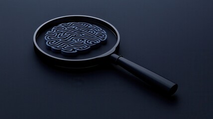 A magnifying glass reveals a stylized brain design, symbolizing exploration of thoughts, knowledge, and understanding in a minimalist setting.
