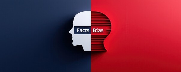 A split profile design contrasting "Facts" and "Bias," highlighting themes of perception and information interpretation in a visually engaging manner.