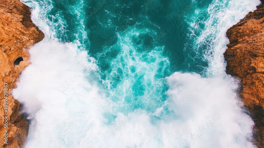 Poster majestic waterfall cascading over a dramatic cliff creating a powerful display of nature s raw energ