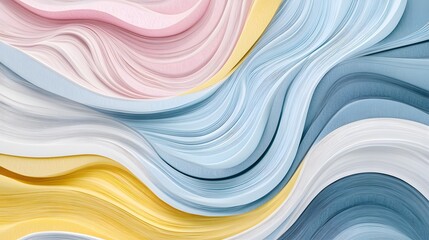 Fototapeta premium Fluid abstract waves in soft pastel hues blending orange, blue, and yellow tones, creating a smooth and calming visual effect..