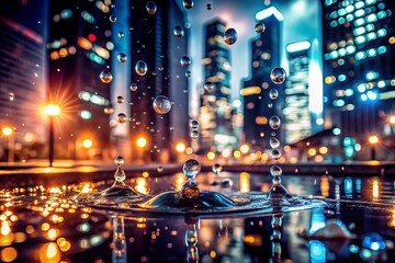 Obraz premium Urban Exploration Photography of Water Drops Flying in Super Slow Motion 4K, Capturing the Beauty of Urban Landscapes with Stunning Detail and Clarity