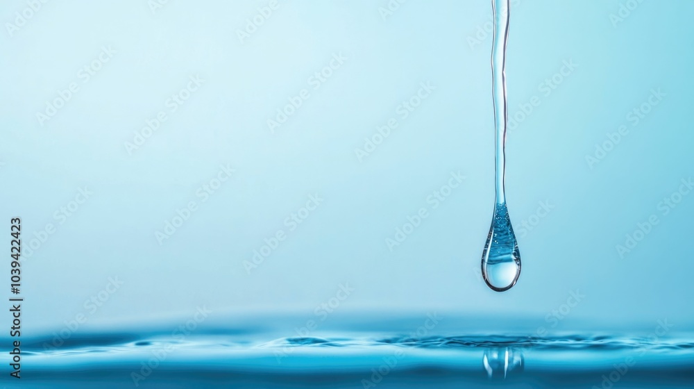 Poster a single water drop falling in slow motion from the tip of an icicle symbolizing the transition from