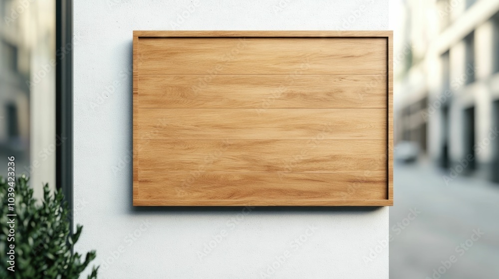 Poster rectangular wooden signage firmly attached to the exterior of a boutique providing a clean and minim