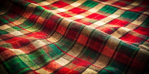Vintage Red and Green Plaid Fabric Pattern with Rustic Texture, Capturing Nostalgia and Warmth in Double Exposure Photography