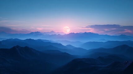 Obraz premium A beautiful mountain range with a large moon in the sky