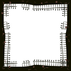 Halloween background frame. Cemetery abandoned, fence, bones