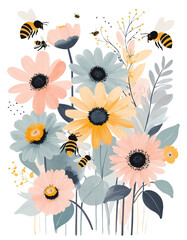 Background with flowers & bees