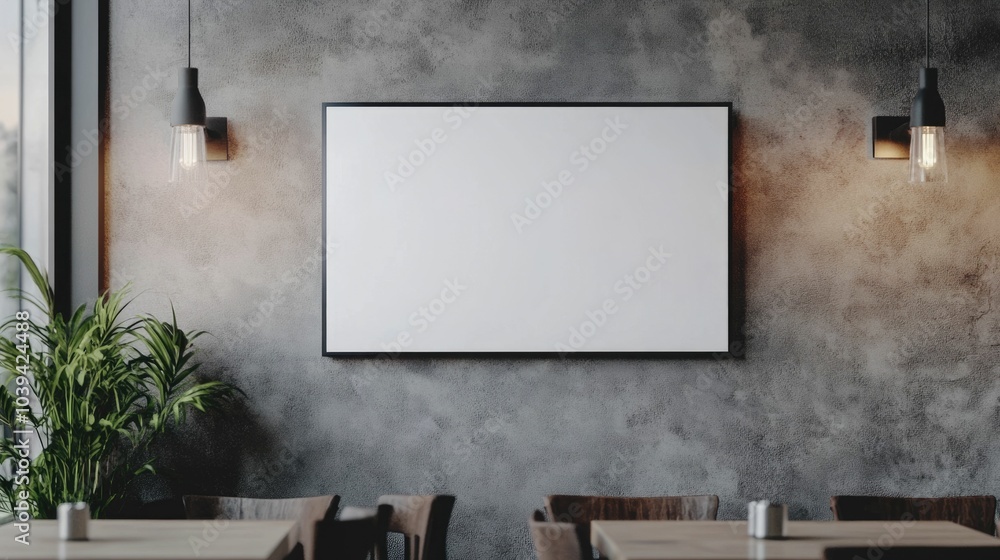Poster minimalist and clean rectangular acrylic sign mockup firmly attached to the side of a modern restaur