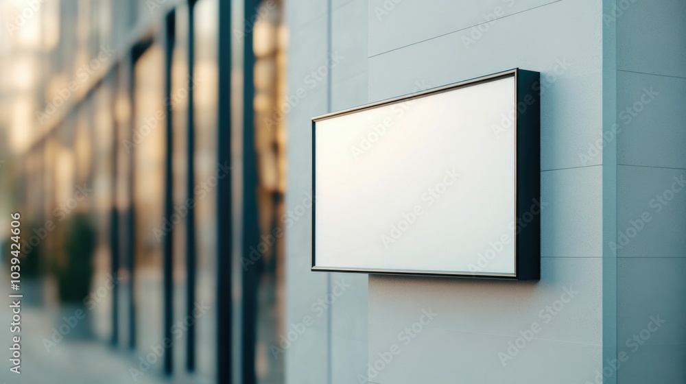 Aufkleber rectangular plastic sign firmly attached to a modern shopfront with a clean and simple design ideal 