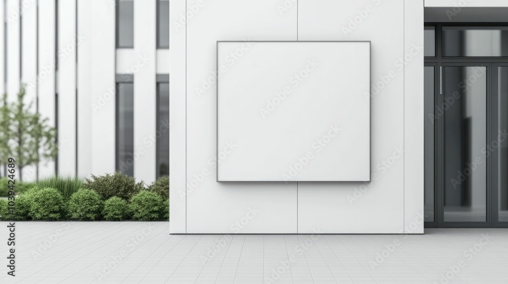 Aufkleber rectangular plastic sign firmly attached to a clean and simple modern shopfront perfect for logo or 