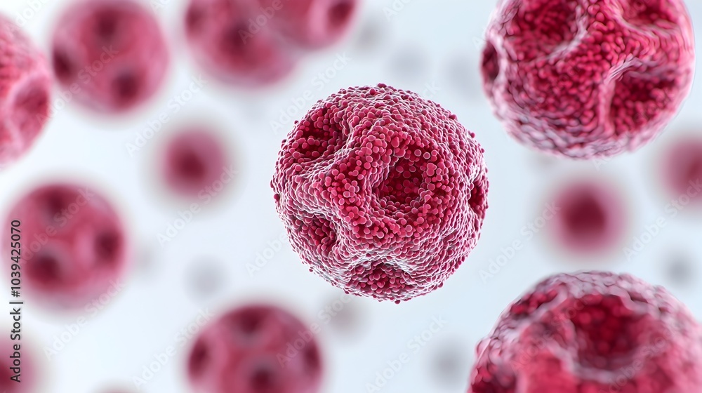 Poster hologram of various cell types floating on white background