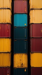 Fototapeta premium Colorful Stacked Shipping Containers in Urban Environment