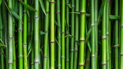 Vibrant green bamboo stalks, a closeup view of nature's tranquility 