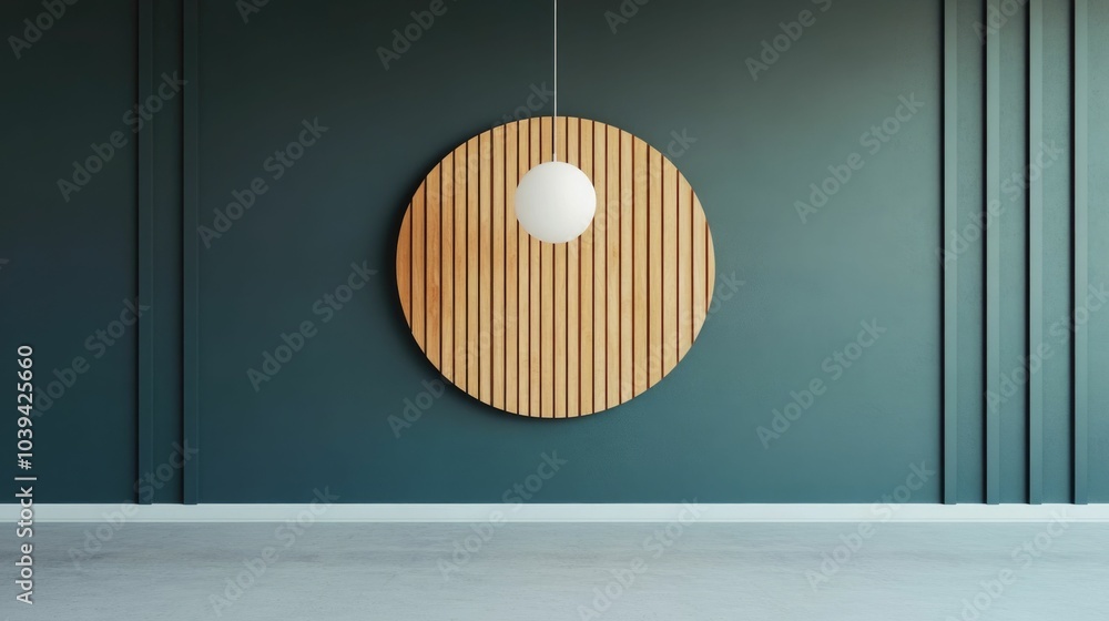 Poster circular wood signage mockup suspended inside a gallery setting with a natural and elegant aesthetic