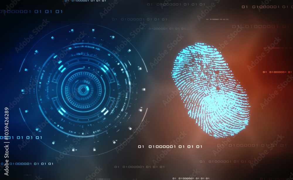 Poster abstract security system concept with fingerprint on technology background, fingerprint scanning ide