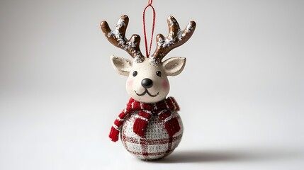 Cute Tiny Reindeer Ornament on White Background