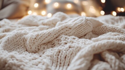 Cozy Winter Blanket with Bright Lights Background