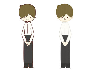 エプロンをつけて立つ男性のイラスト