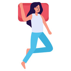 Woman Sleeping Pose Character on White Background, Flat Vector Illustration.